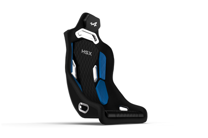 Trak Racer HSX Alpine F1 sim racing seat side view showing fixed-back shell