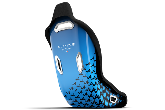 Blue and black ski boot with 'Alpine' branding on a white background