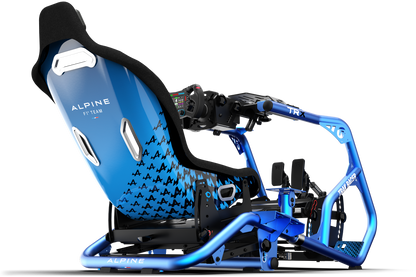 Blue racing seat with frame on a white background