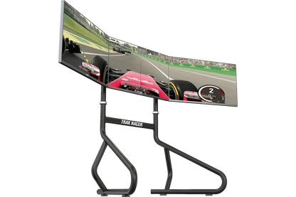 Simulator setup with a racing game on a curved monitor