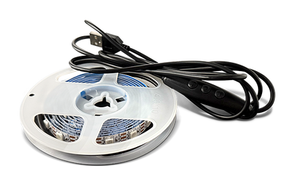 LED strip light with USB cable on a white background