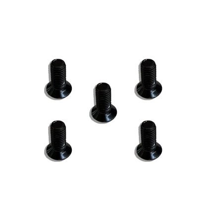 Five black screws on a white background