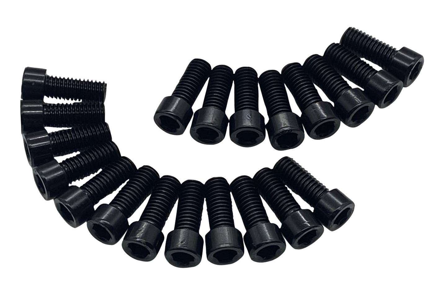Set of black screws on a white background