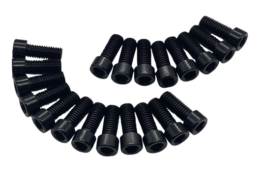 Set of black screws on a white background