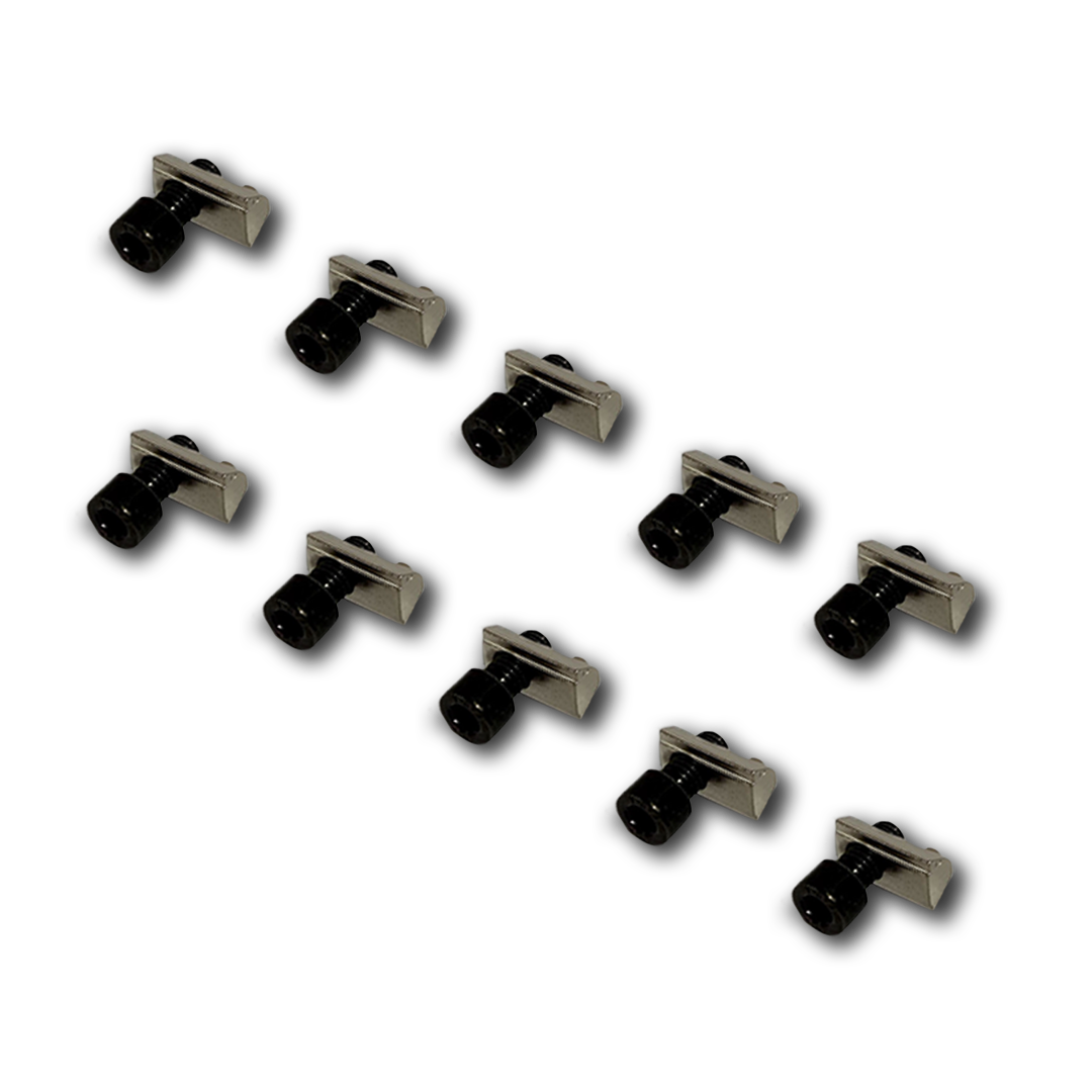 Set of 12 guitar tuning pegs on a white background