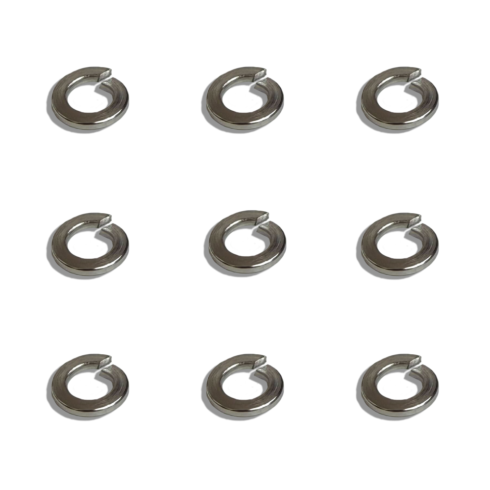 Metal spring clips arranged in a grid on a white background