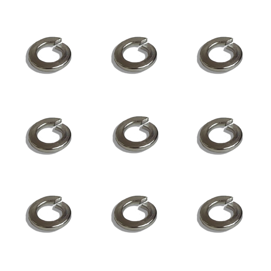 Metal spring clips arranged in a grid on a white background