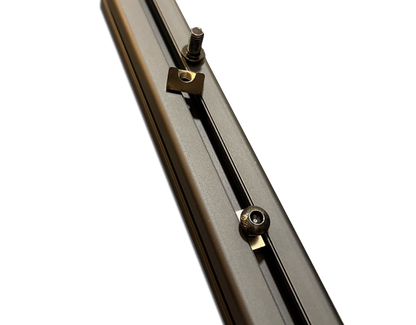 Metallic rod with screws on a white background