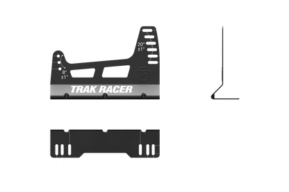 Technical drawing of a 'Trak Racer' product with dimensions on a black background