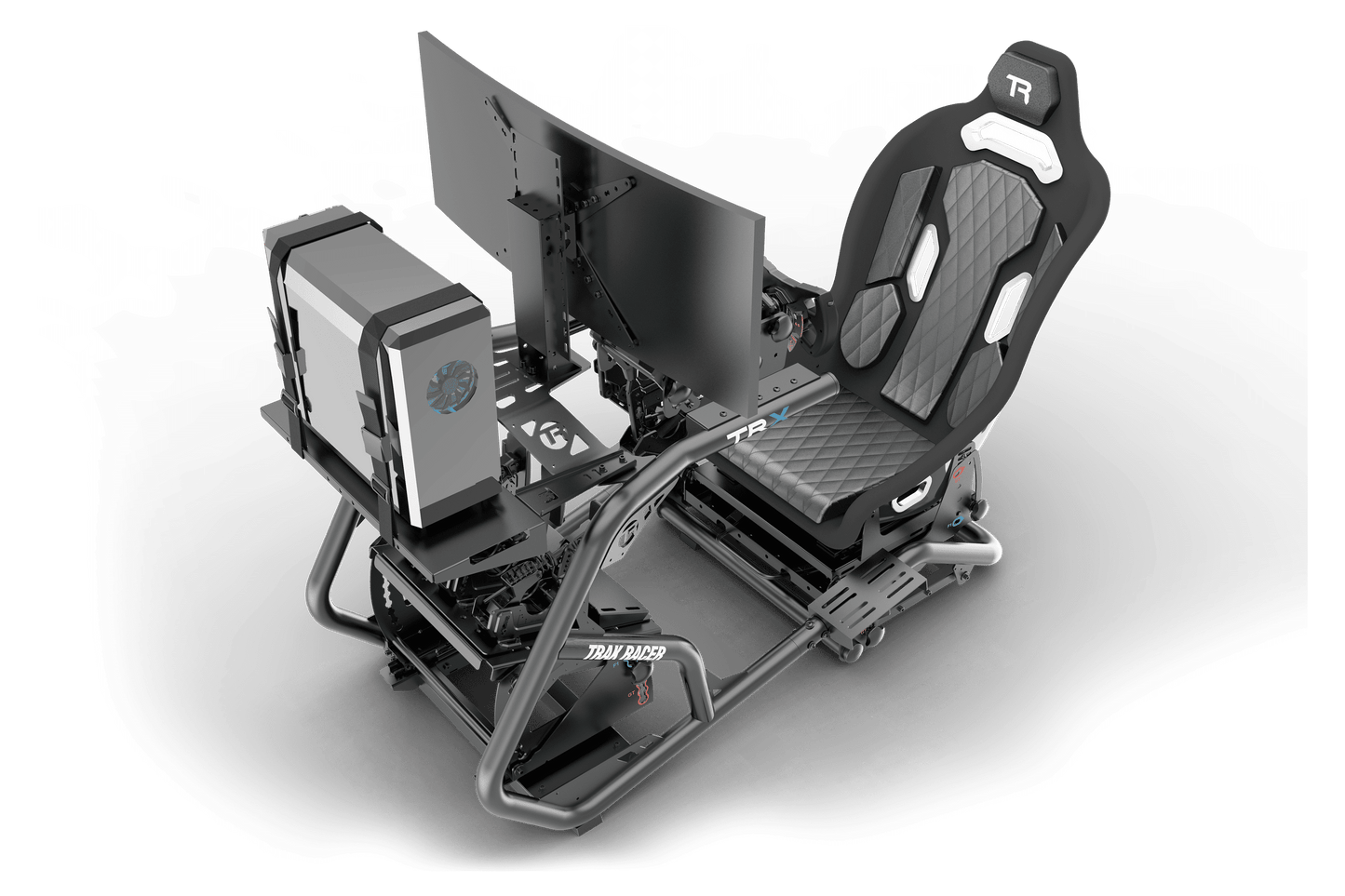 Gaming chair with a computer motherboard design on a transparent background
