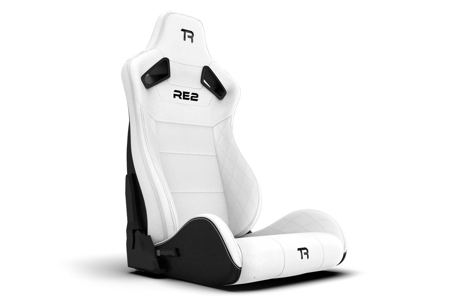 Trak Racer RE2 white sim racing seat with diamond-stitched PU leather