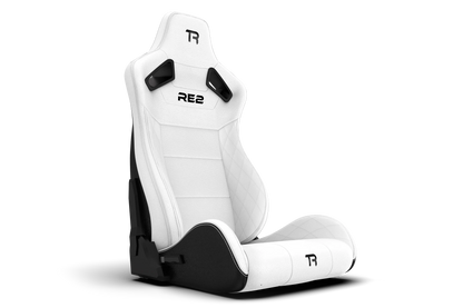 Trak Racer RE2 white sim racing seat with diamond-stitched PU leather