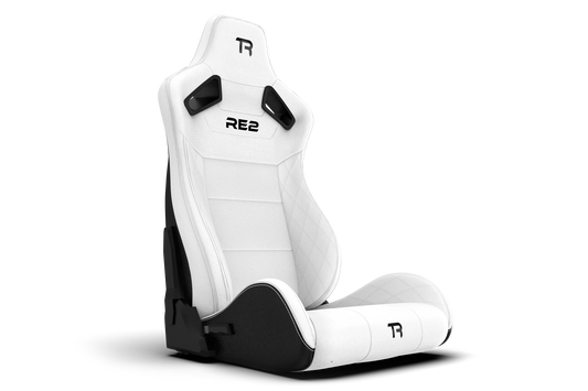 Trak Racer RE2 white sim racing seat with diamond-stitched PU leather