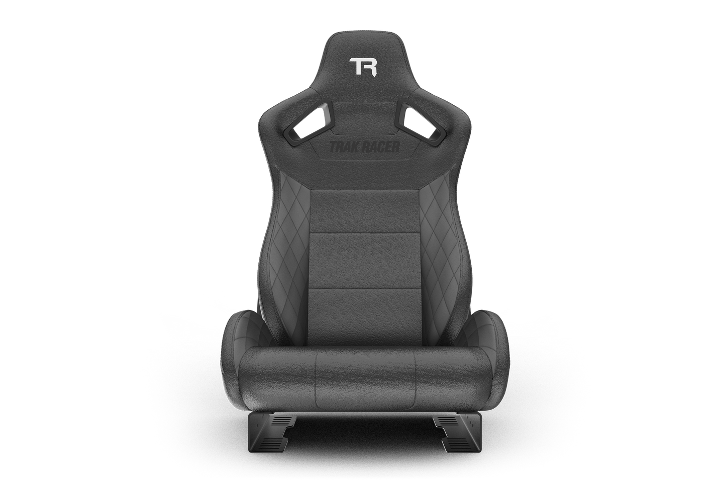 Black racing seat with 'TR' logo on a transparent background