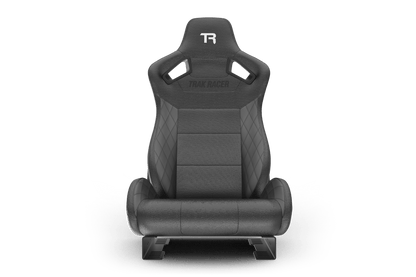 Black racing seat with 'TR' logo on a transparent background