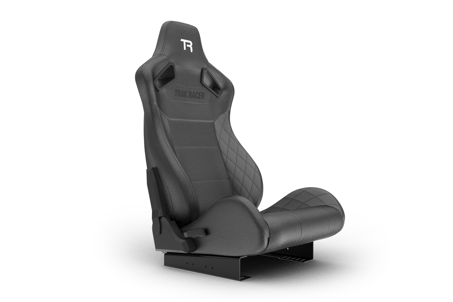 Black racing seat with 'TR' logo on a transparent background