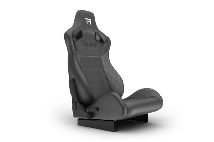 Black racing seat with 'TR' logo on a transparent background