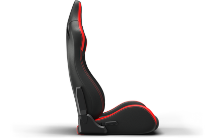 Black and red car seat with a white background