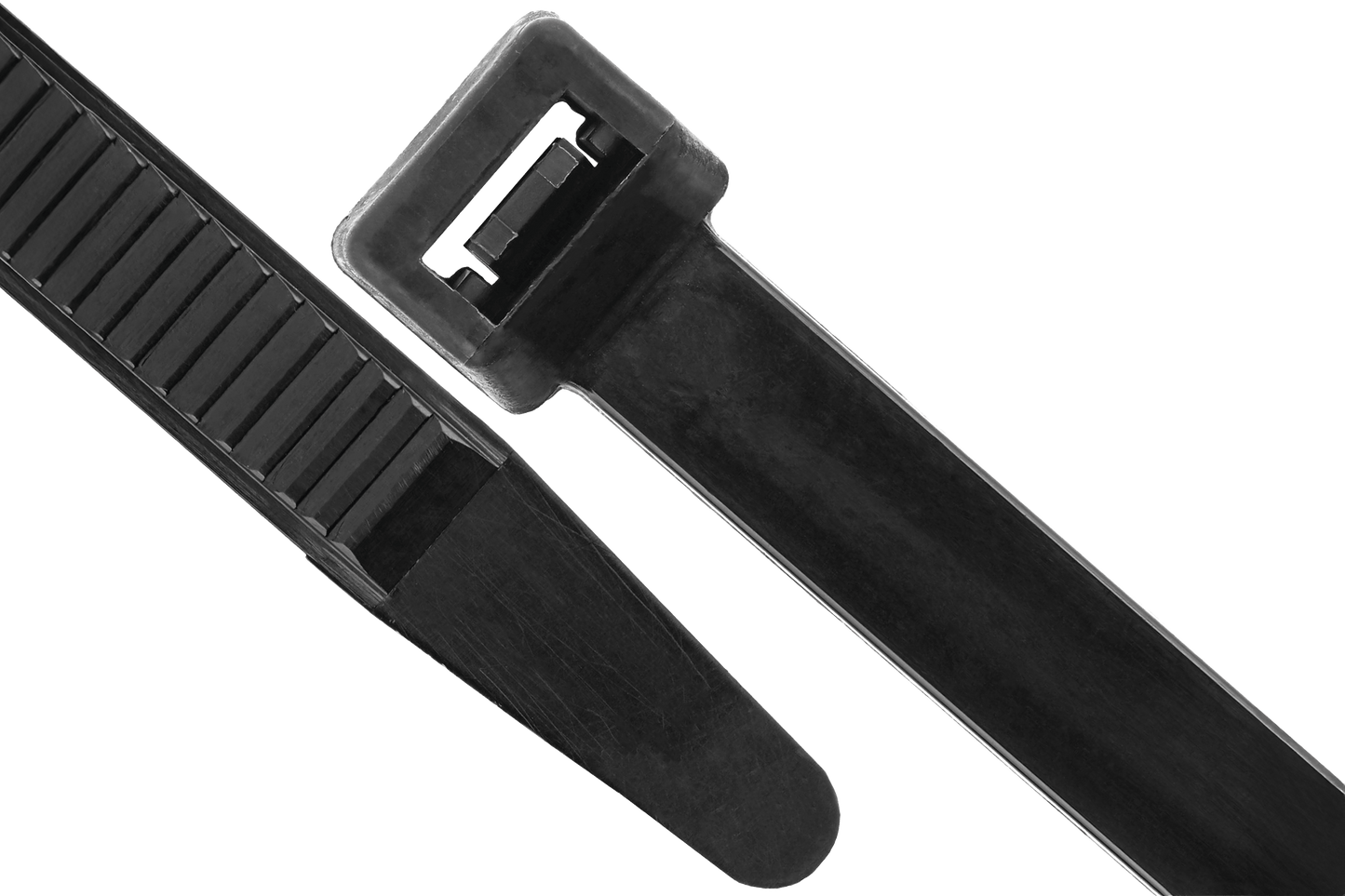 Black cable tie on a transparent background