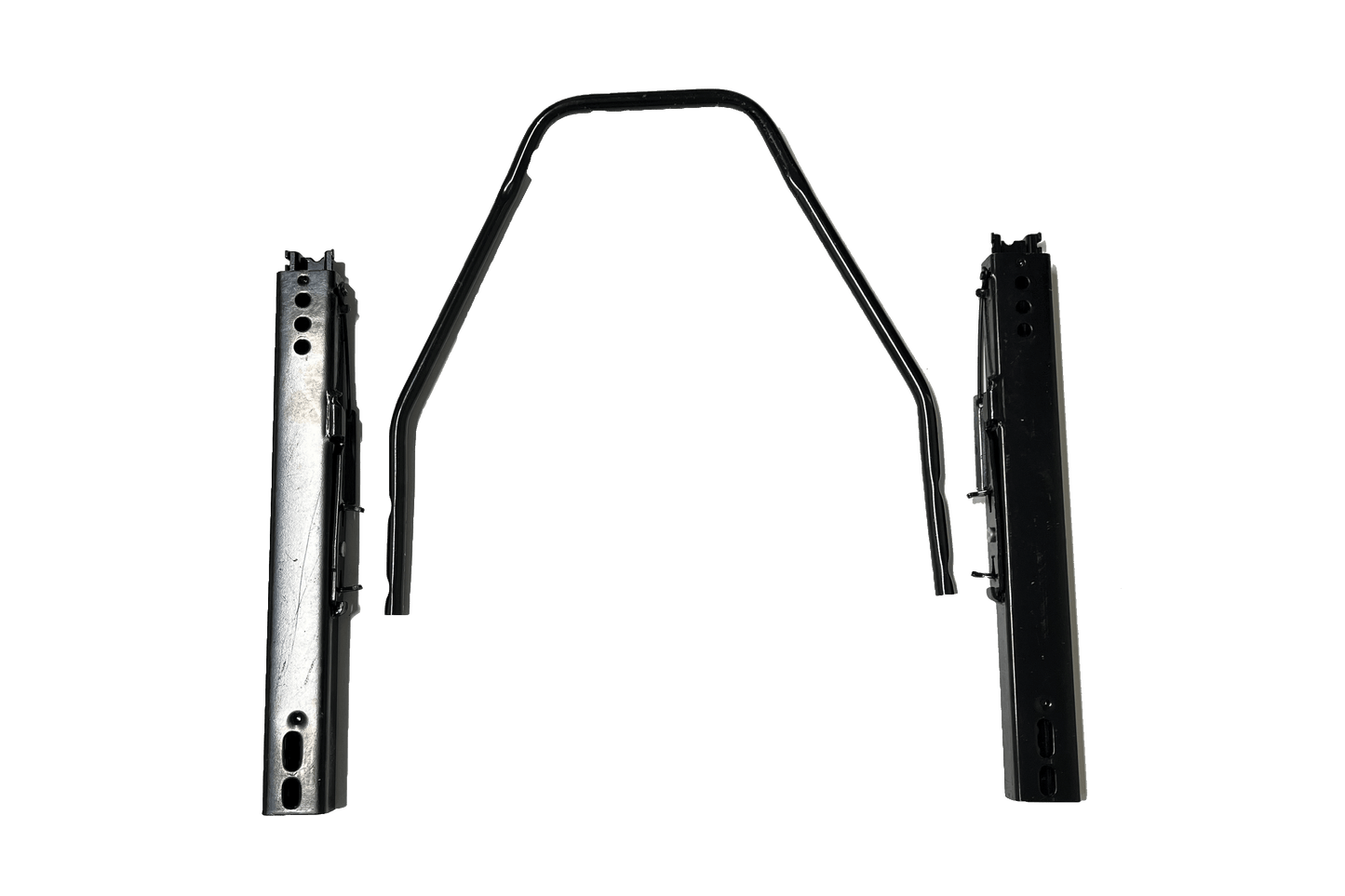 Metal frame components on a black background