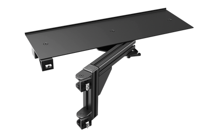 Black adjustable desk mount on a white background