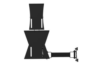 Black metal stand with adjustable arm on a transparent background