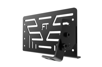 Black metal bracket with green cut-out design on a transparent background