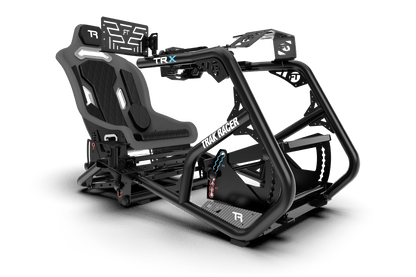 Black and gray TRX vehicle seat frame on a transparent background