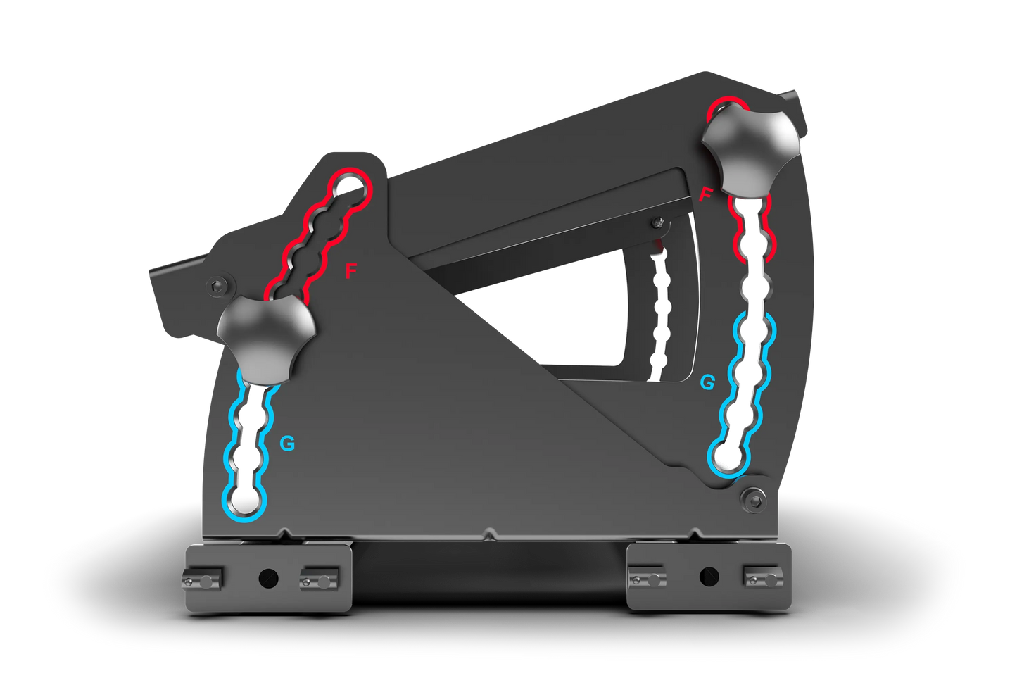 Black stapler with labeled parts on a white background