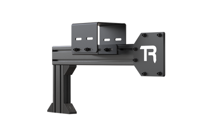 Black metal bracket with a logo on a white background