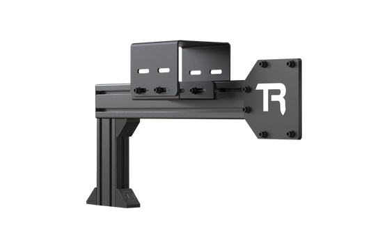 Black metal bracket with a logo on a white background