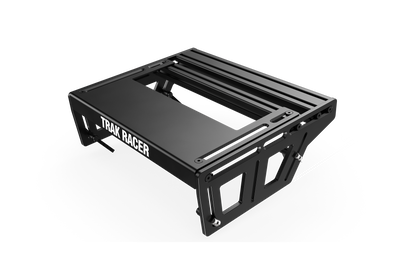 Black metal roof rack with 'Trak Racer' branding on a white background