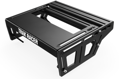 Black metal roof rack with 'Trak Racer' branding on a white background