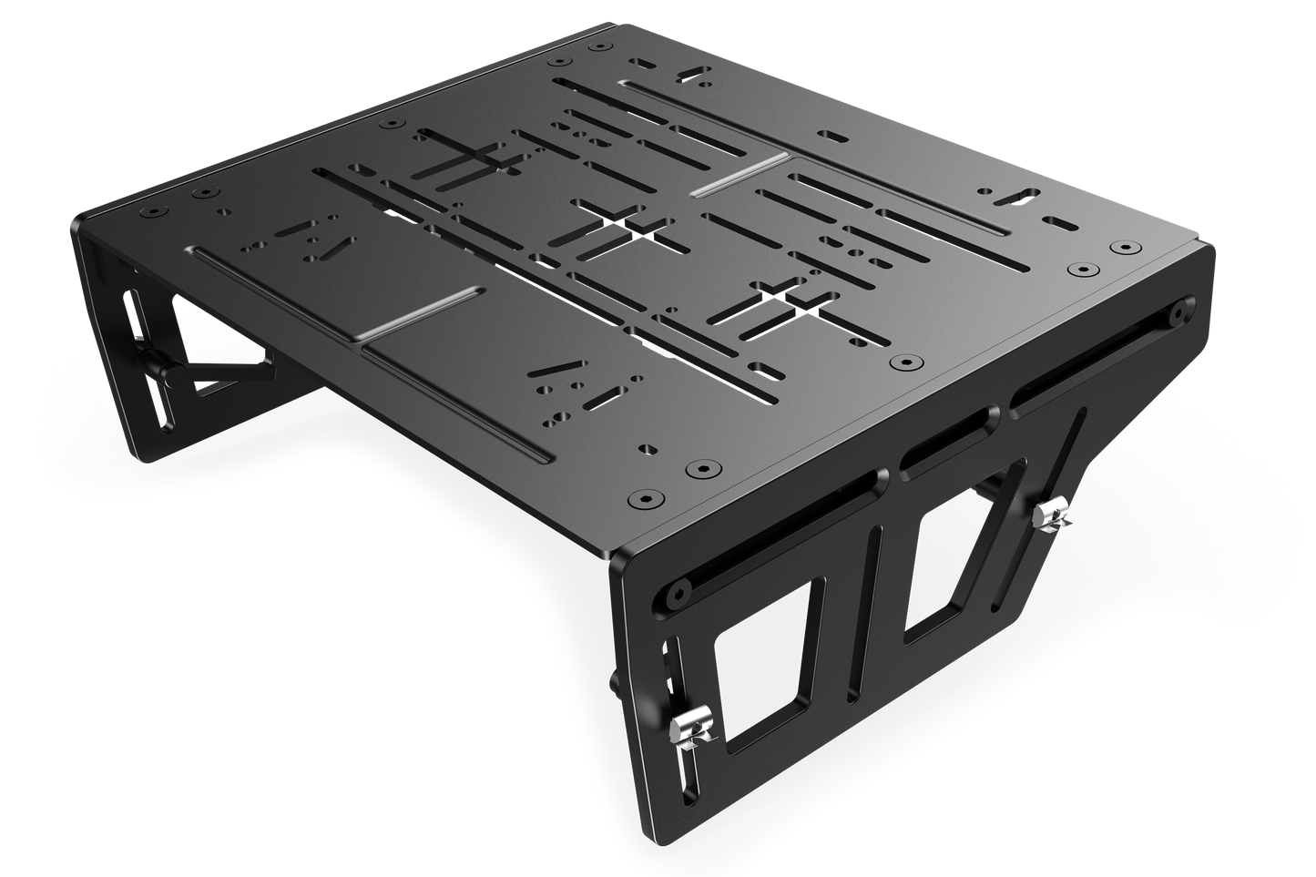 Black metal workbench or platform on a white background