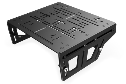 Black metal workbench or platform on a white background