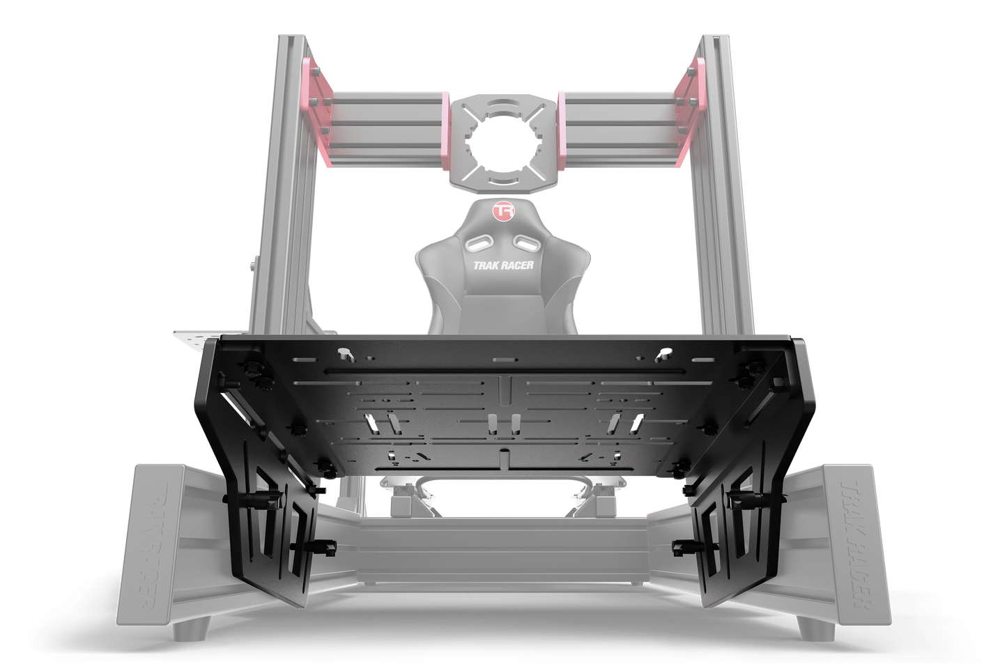 Gaming chair with a transparent desk attachment on a white background