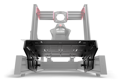 Gaming chair with a transparent desk attachment on a white background