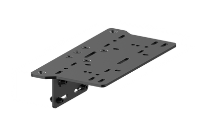 Black metal bracket with dimensions labeled on a black background