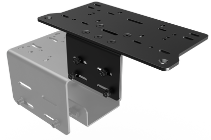 Metal mounting bracket with black and gray components on a white background