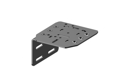 Gray metal bracket with dimensions on a green background