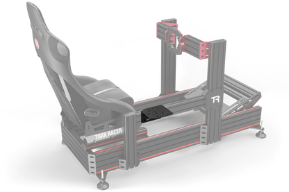 Gray and red gaming simulator chair with 'Team Racer' branding on a white background