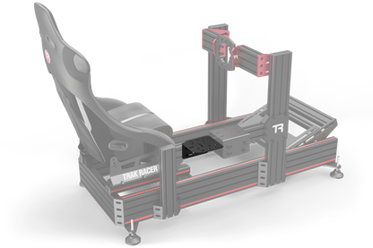 Gray gaming simulator chair with red accents on a white background