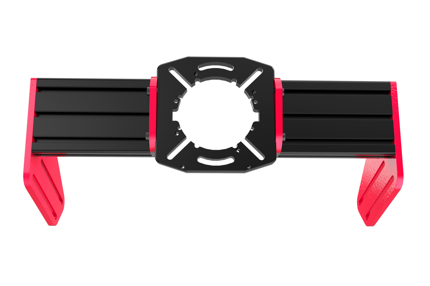 Black and red metal bracket on a white background