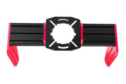 Black and red metal bracket on a white background