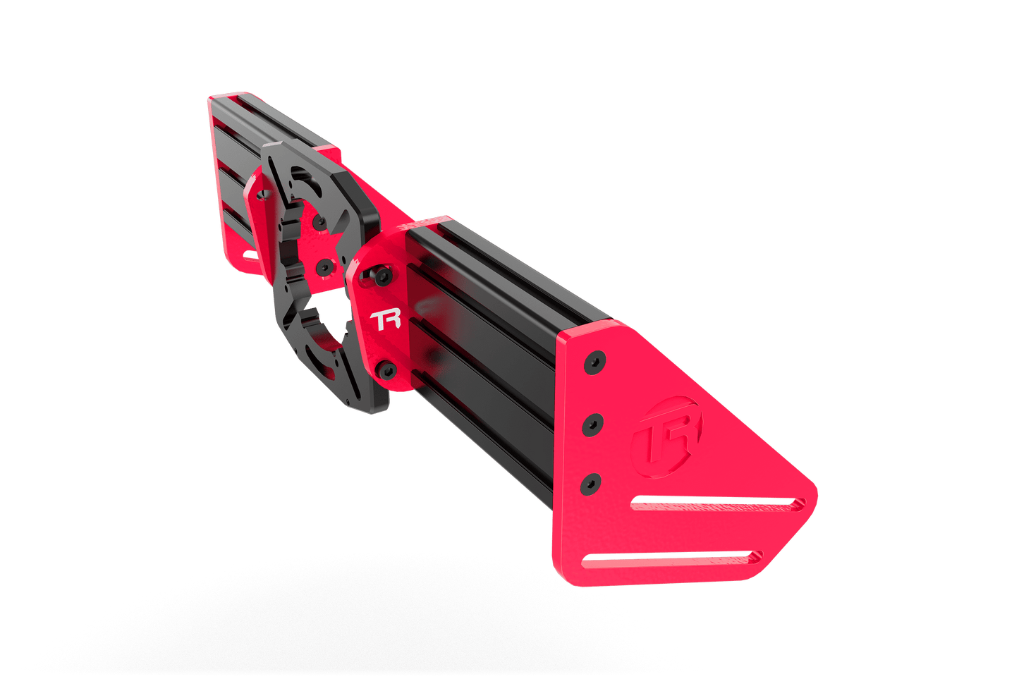 Red and black mechanical arm on a transparent background