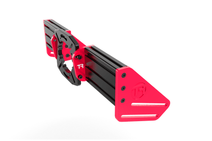 Red and black mechanical arm on a transparent background