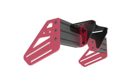 Red and black metal bracket on a white background