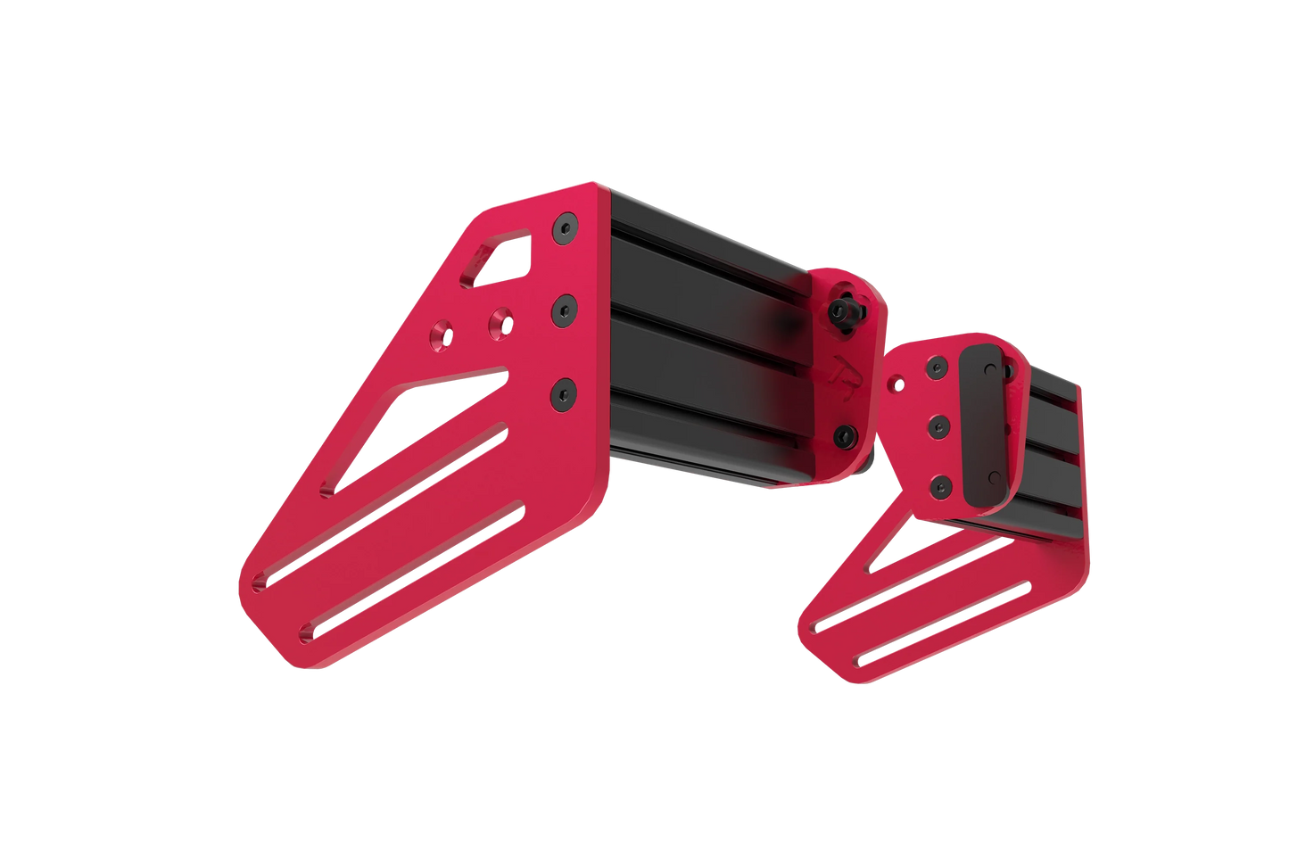Red and black metal bracket on a white background