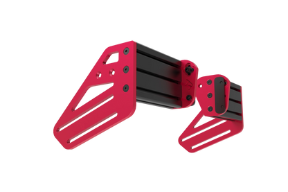 Red and black metal bracket on a white background