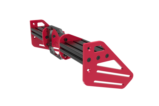 Red and black metal frame on a white background